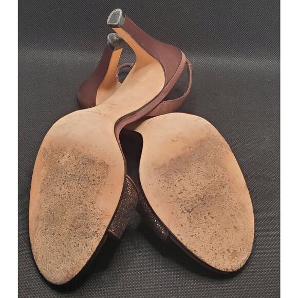 Nina Shoes Brown Chiffon Sparkle Open Toe Slingback Heel 3.5 Inch Heel Size 8 - Picture 4 of 5